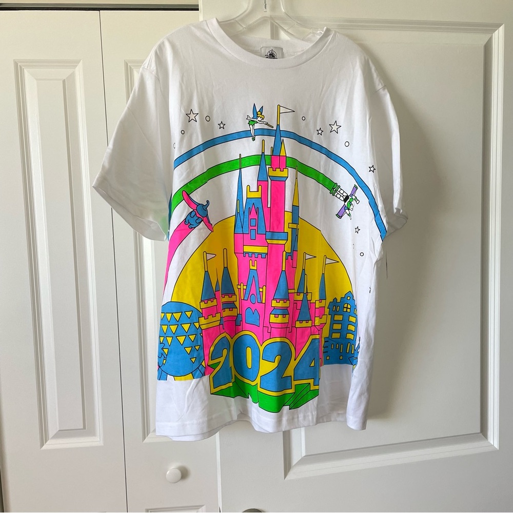 Disney World 2024 Neon Print Cinderella Castle T-Shirt NWT